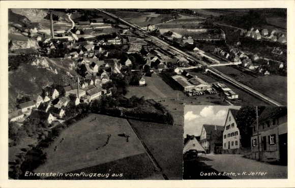 Postcard Ehrenstein am Mehrbach Asbach in the Westerwald, aerial photograph, Gasthaus zur Ente, vK Jetter