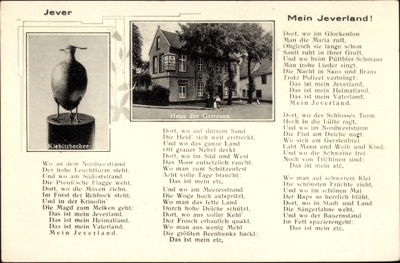 Postcard Jever in Friesland, House of the Faithful, Lapwing Cup, Poem