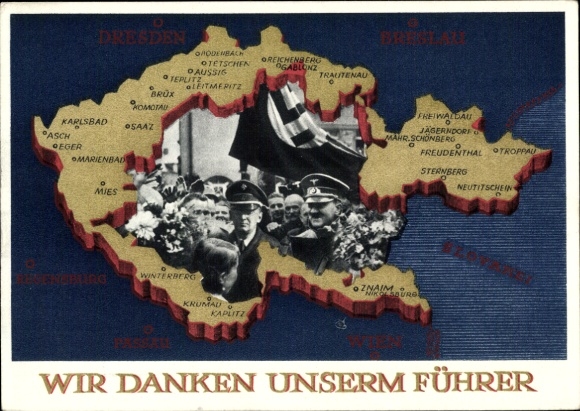 Postal stationery Postcard We thank our Führer, Sudetenland, Bohemia, Moravia, Hitler
