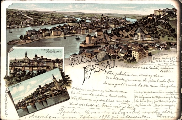 Postcard Passau in Lower Bavaria, beautiful detailed view
