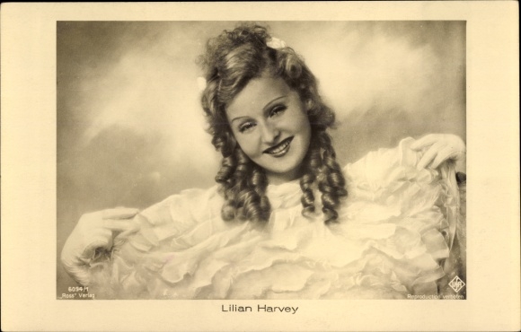 Postcard actress Lilian Harvey, portrait, ruffled dress