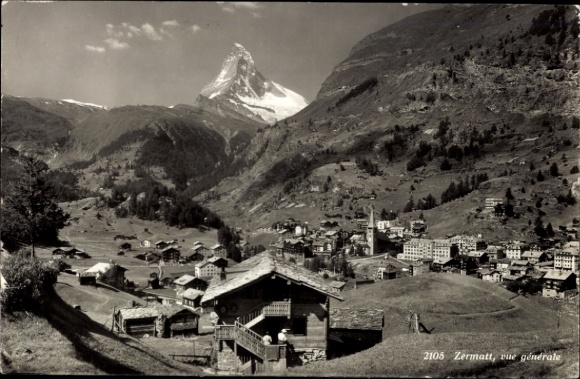 KP Zermatt Kanton Valais Szwajcaria, Matterhorn, krajobraz górski, poczta lotnicza