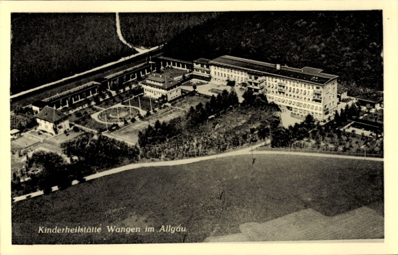 Postcard Wangen im Allgäu, aerial photograph, children's sanatorium