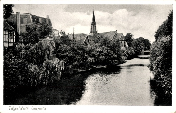 Ak Vadrup Telgte in Münsterland Westfalen, oude stad, rivierlandschap, kerk, bomen, gebouwen