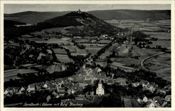 Postcard Sandbach Odenwald Breuberg, Breuberg Castle, aerial photograph