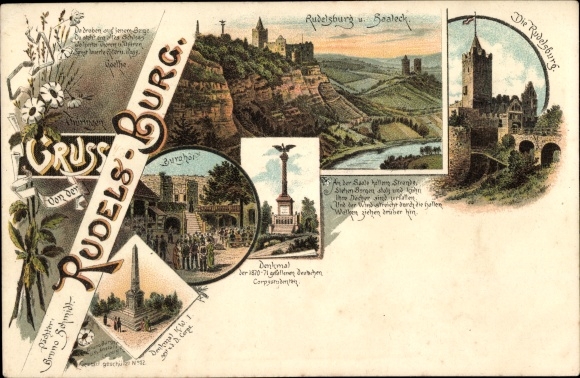 Litho Saaleck Bad Kösen Naumburg Saale, Rudelsburg, Burghof, Denkmal