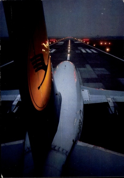 Ansichtkaart Duitse passagiersvliegtuigen, Lufthansa, landingsbaan, D ABFB