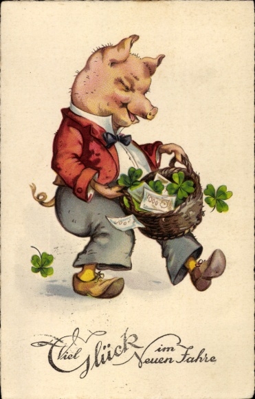 PC Happy New Year, pig, basket, lucky clover
