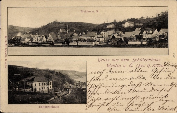 Ak Wehlen an der Elbe Sächsische Schweiz,  Wehlen a. E., Schützenhaus, prächtige Landschaft, Häus