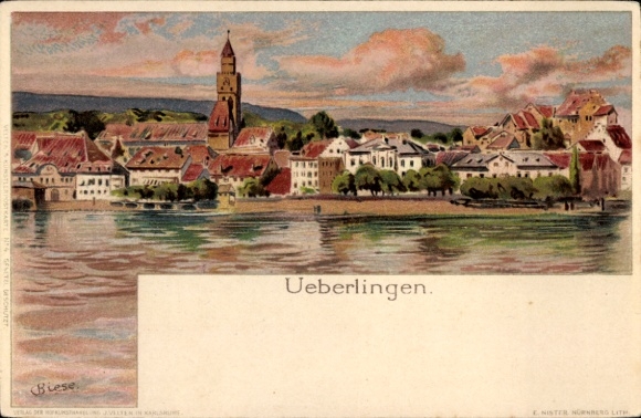 Artist Chromo-Litho Biese, C., Überlingen on Lake Constance, view of the town