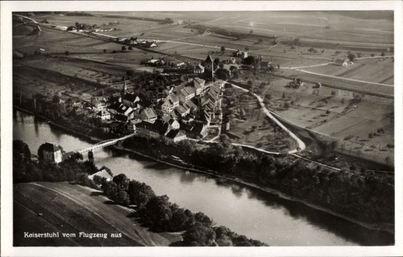 Postcard Vogtsburg im Kaiserstuhl Baden, aerial view of river, rural surroundings
