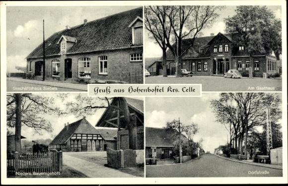 Ak Hohenbostel Bienenbüttel, Dorfstraße, Gasthaus, Bauerngehöft, Geschäftshaus Siebels