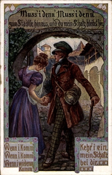 Song Postcard Folk Song Card No. 4, Must I go out to the town?