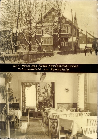 Postcard Schmiedefeld am Rennsteig Suhl Thuringia, DSF home of the FDGB holiday service, dining room