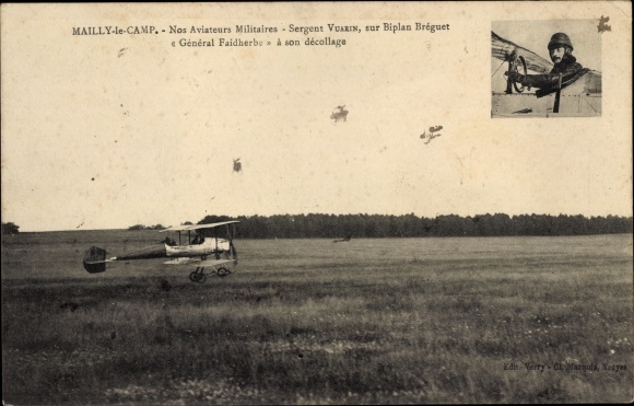KP Mailly le Camp Camp de Mailly, Aviateurs Militaires, Sergent Vuarin sur Biplan Breguet