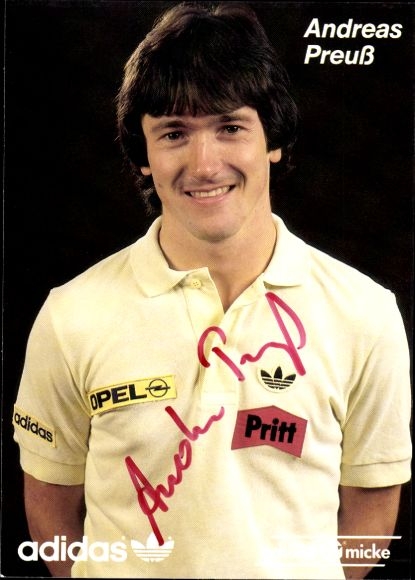 Postcard table tennis, Andreas Preuß, Borussia Düsseldorf, autograph