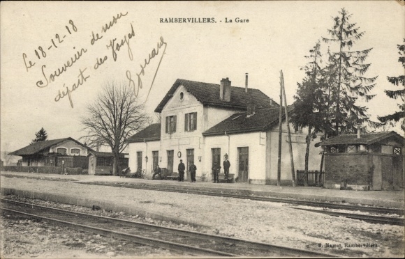 Postcard Rambervillers Vosges, La Gare