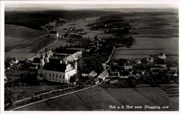 Ak Rot am See Württemberg, Luftaufnahme von  Landwirtschaft, Gebäude, Landschaft