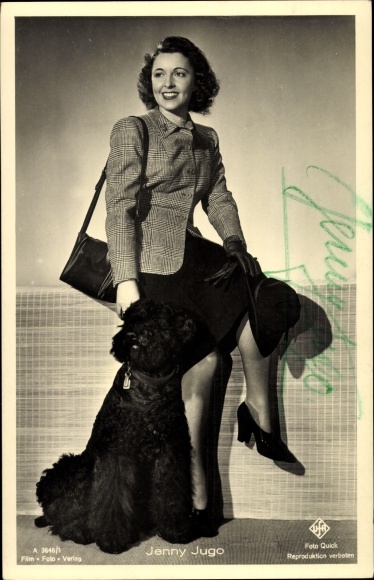 Postcard actress Jenny Jugo, dog, autograph
