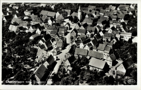 Postcard Oberjettingen Jettingen, aerial photograph of the town, church
