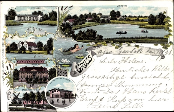 Chromo-Litho Garbek Wensin Schleswig Holstein, Rohlsdorf, Pronstorf, Garbeker Mühle, JW Hoffmann, Warder