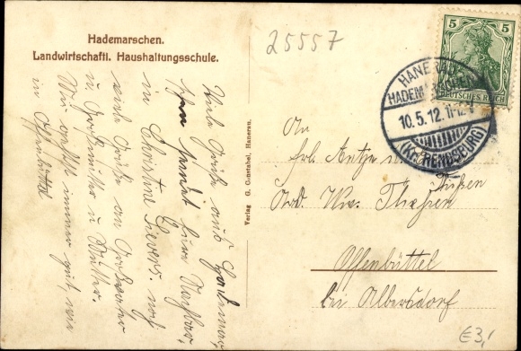 Postcard Hademarschen in Holstein, Agricultural Economics School