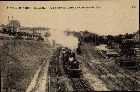 Postcard Juziers Yvelines, View of the railway line