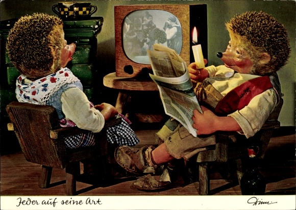 Ak Mecki der Igel, Jeder auf seine Art, Igelfrau, Fernseher, Zeitung