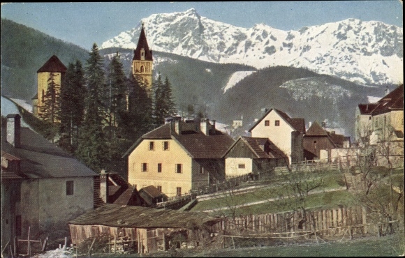 Ak Eisenerz Steiermark, Teilansicht, Kaiserschild
