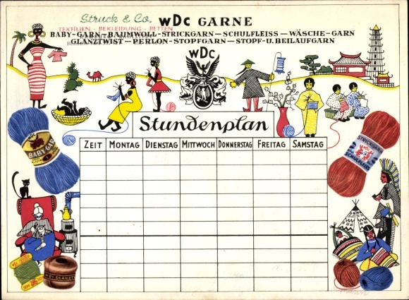 Timetable Struck &amp; Co. WDC yarn knitting yarn laundry - Africans, Asians around 1960