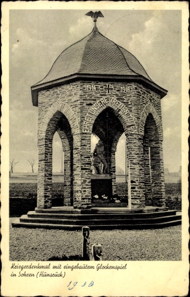 Postcard Sohren in the Hunsrück, war memorial with built-in carillon