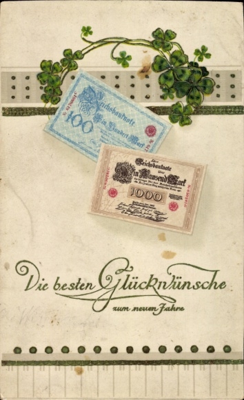 Ak Glückwunsch Neujahr, Kleeblatt, Geldscheine