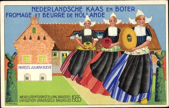 PC Brussels, world exhibition 1935, Dutch cheese and butter, women in costume