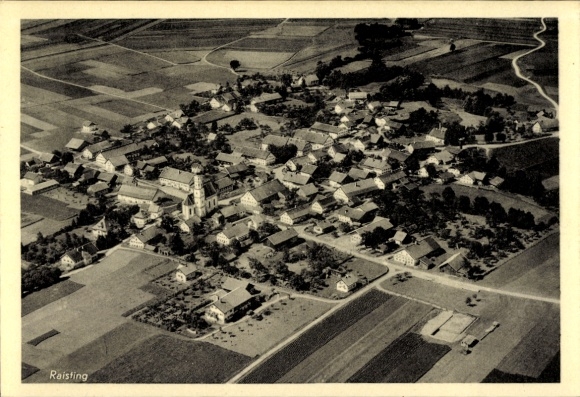 Postcard Raisting Upper Bavaria, aerial photograph