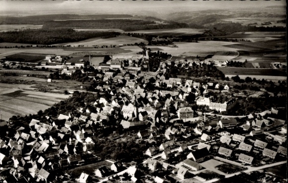 Postcard Schrozberg in Württemberg, aerial photograph