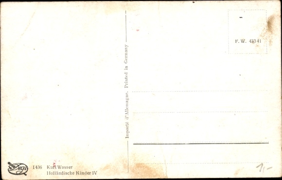 Artist Postcard Wasser, K., Dutch children, cat, pipe