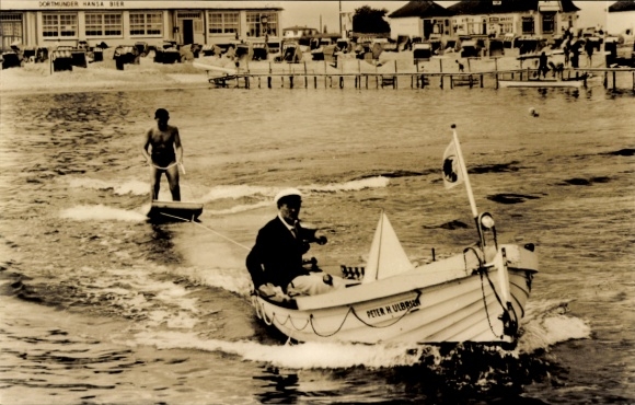 Postcard Ostseebad Dahme in Holstein, surfer, motorboat Peter H. Ulbrich