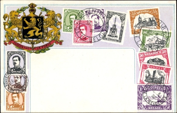 Embossed coat of arms stamps PC Belgium, Belgie, Belgique