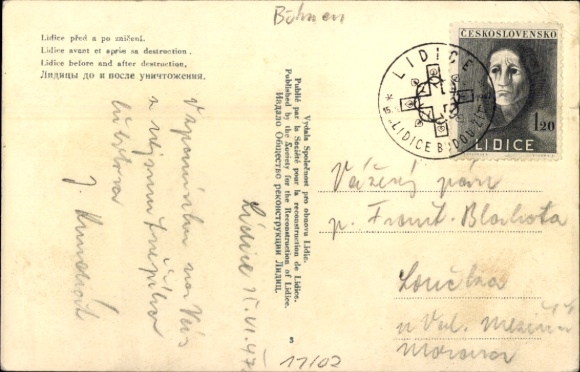 Postcard Lidice Liditz Central Bohemia, panorama, fields