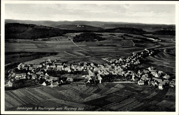 Postcard Genkingen Sonnenbühl in Württemberg, aerial view of Genkingen, Reutlingen, rural surroundings