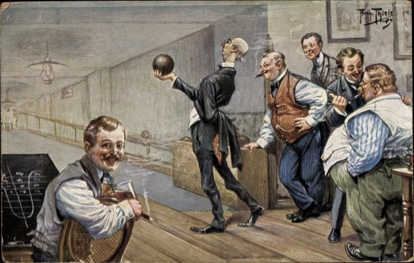 Artist PC Thiele, Arthur, every inch a king, men bowling