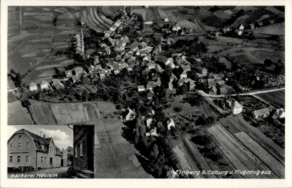 Postcard Einberg Rödenthal Upper Franconia, aerial photograph, Möslein Bakery