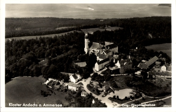 Postcard Andechs am Ammersee Upper Bavaria, monastery aerial photograph, Ammersee