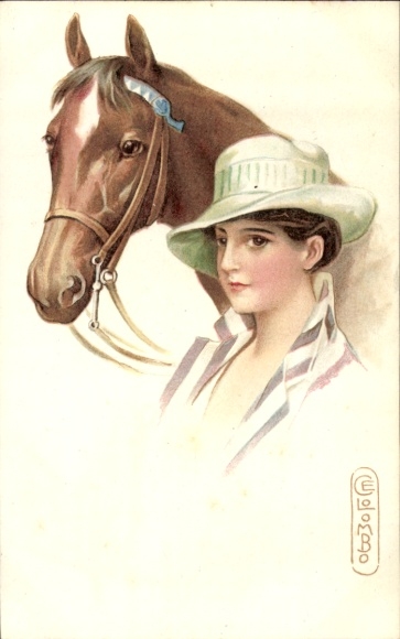 Artist Postcard Colombo, E., portrait with horse