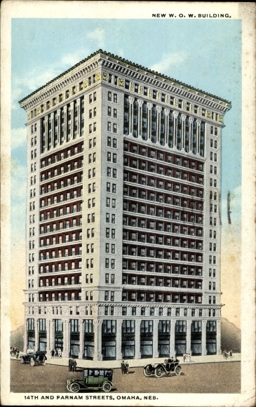 Ak Omaha Nebraska, Woodmen of the World Building, voorbijgangers