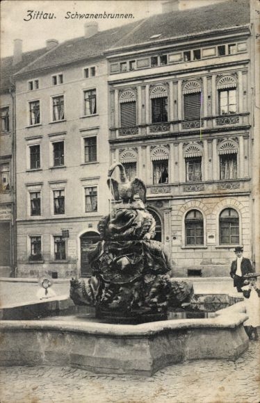 Ak Zittau in Sachsen, Schwanenbrunnen