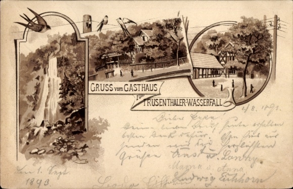 Vorläufer Litho Trusetal in Thüringen, Gasthaus zum Trusentaler Wasserfall