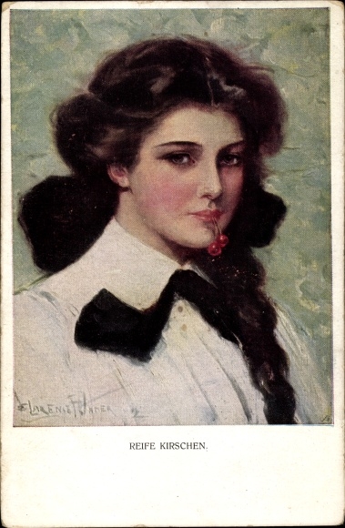 Artist PC Underwood, Clarence, rijpe kersen, portret van een vrouw