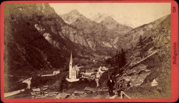 Photo of Heiligenblut on the Grossglockner in Carinthia, panorama, pilgrimage church, 1878