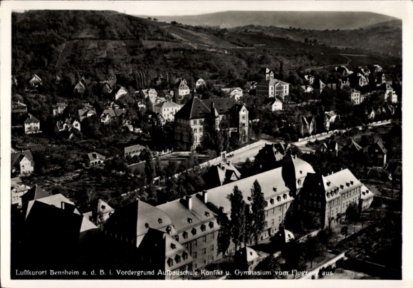 Postcard Bensheim an der Bergstraße Hesse, climatic health resort, advanced school, high school, aerial photograph